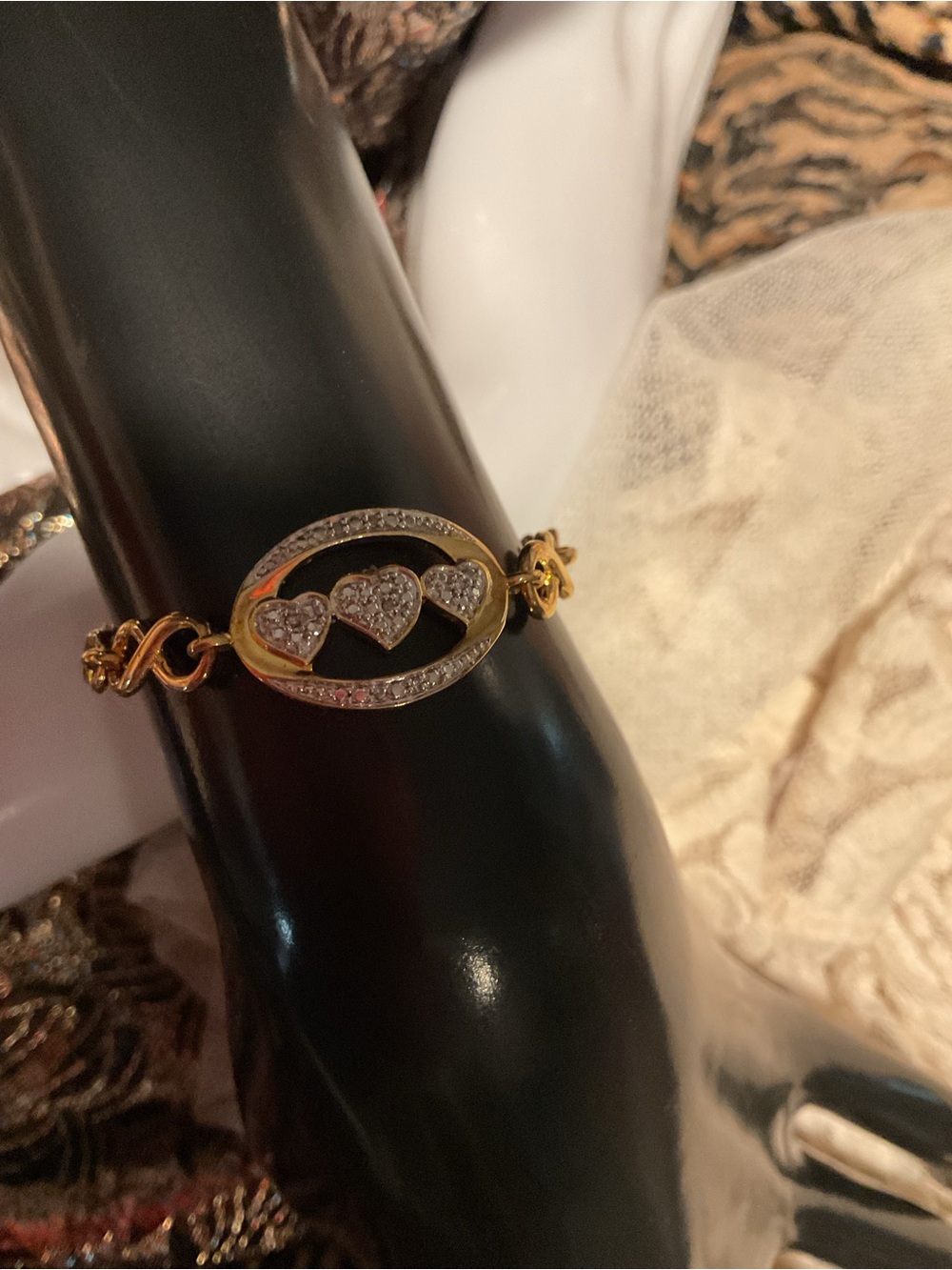 Gold Heart Trio Bracelet with Crystal Accents